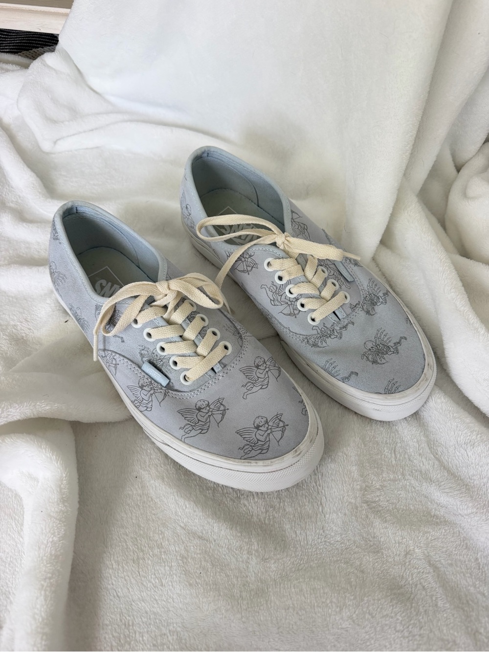 Vans Light Gray Canvas Sneakers with Angel Print - Women